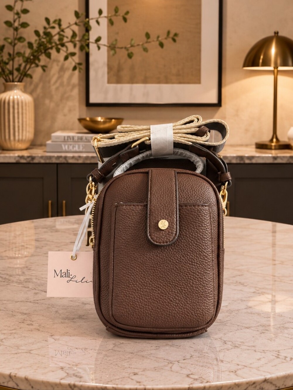 BRAND NEW - FAMOUS MALI & LILI BROWN MULTI COMPARTMENT CROSSBODY BAG